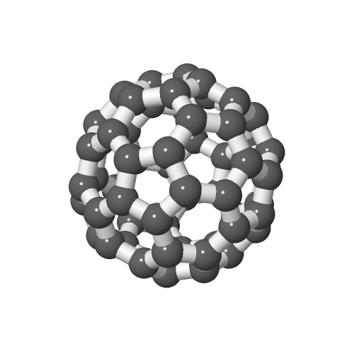 3D model of a sphere with connected 5 and 6 membered ring like a soccer ball.